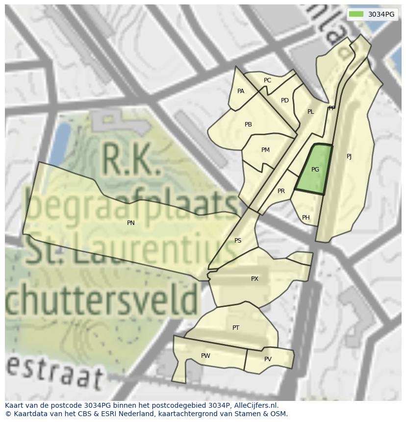 Afbeelding van het postcodegebied 3034 PG op de kaart.