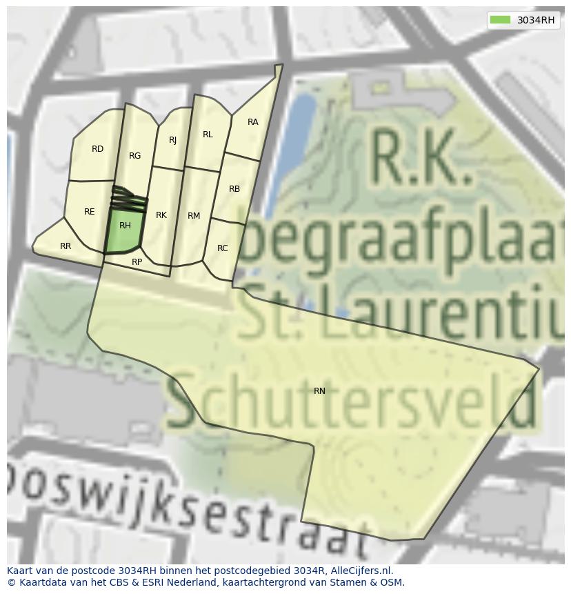 Afbeelding van het postcodegebied 3034 RH op de kaart.