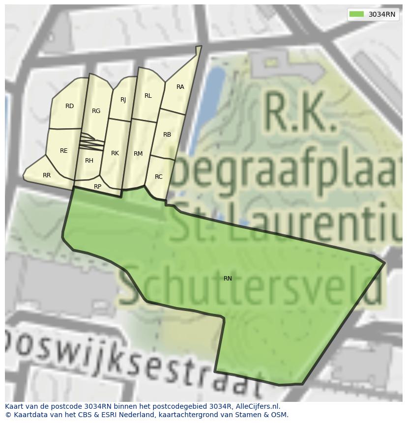 Afbeelding van het postcodegebied 3034 RN op de kaart.