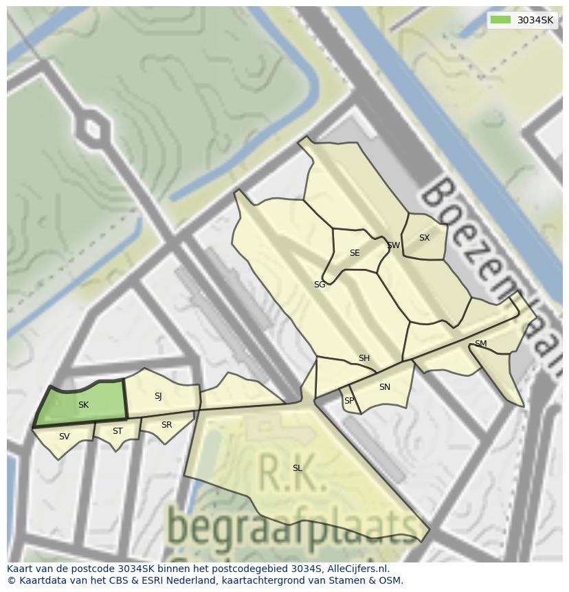 Afbeelding van het postcodegebied 3034 SK op de kaart.