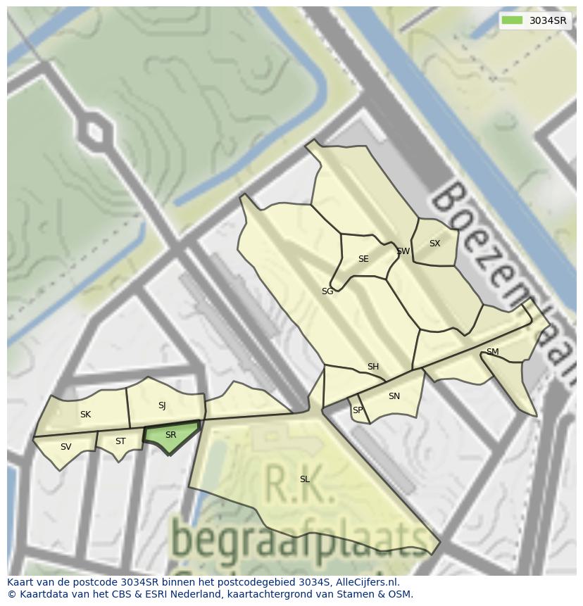 Afbeelding van het postcodegebied 3034 SR op de kaart.