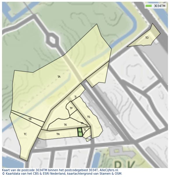 Afbeelding van het postcodegebied 3034 TM op de kaart.