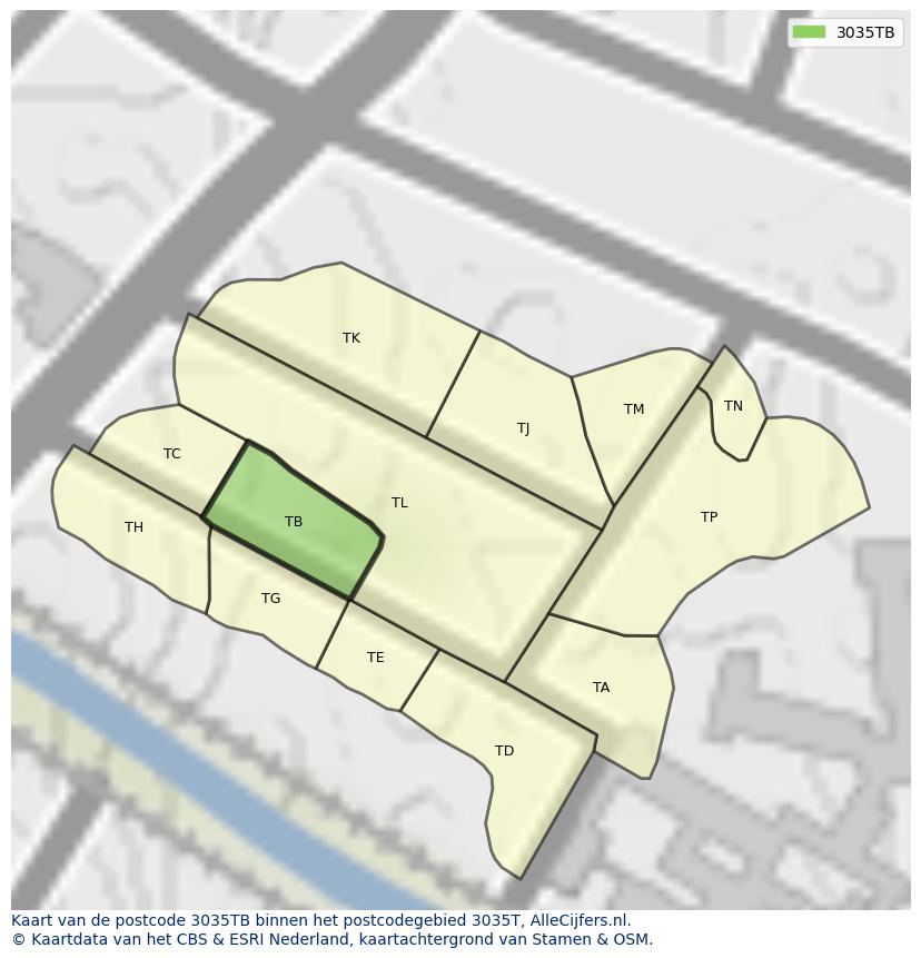 Afbeelding van het postcodegebied 3035 TB op de kaart.