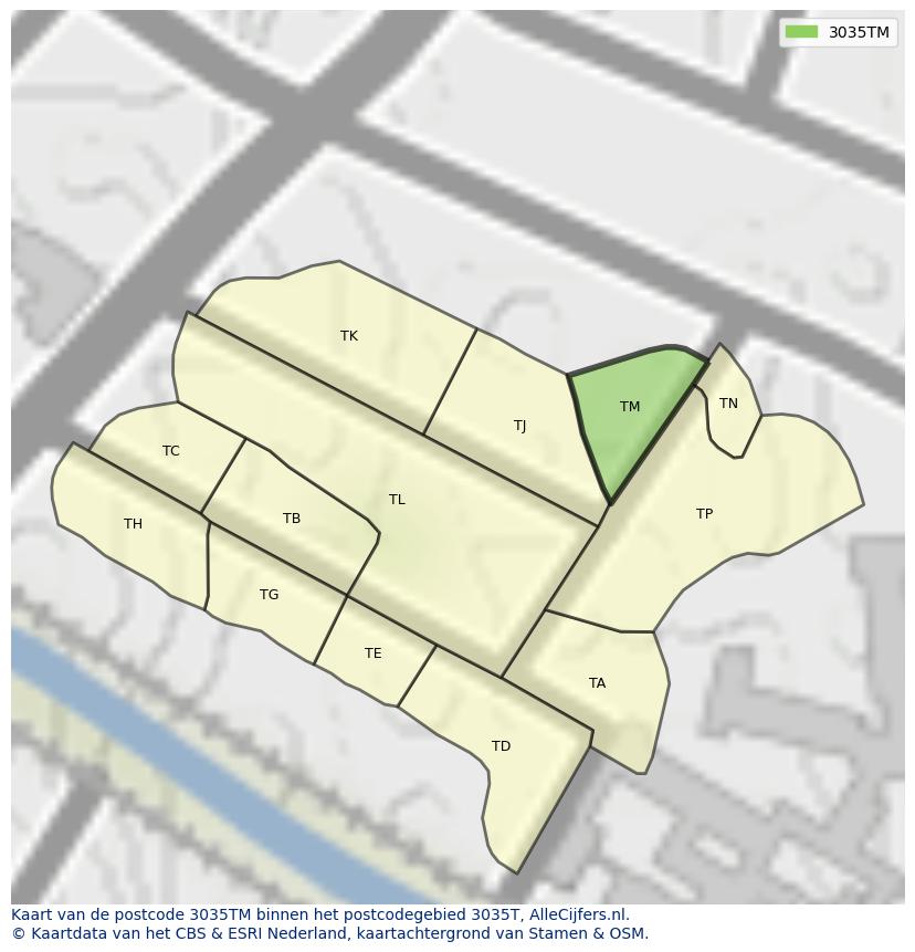 Afbeelding van het postcodegebied 3035 TM op de kaart.
