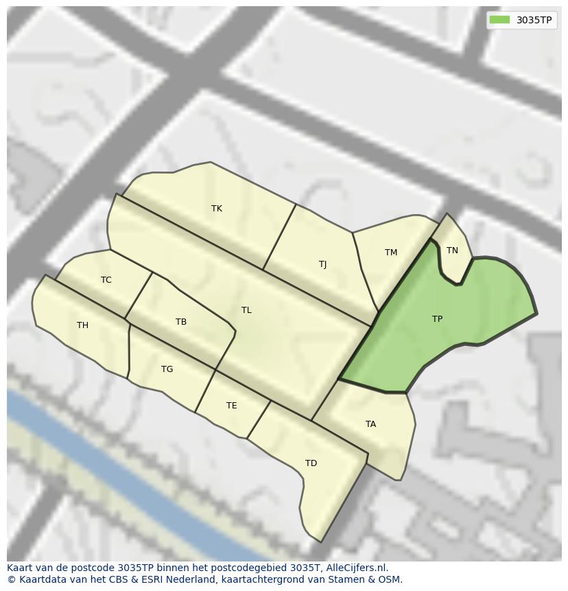 Afbeelding van het postcodegebied 3035 TP op de kaart.