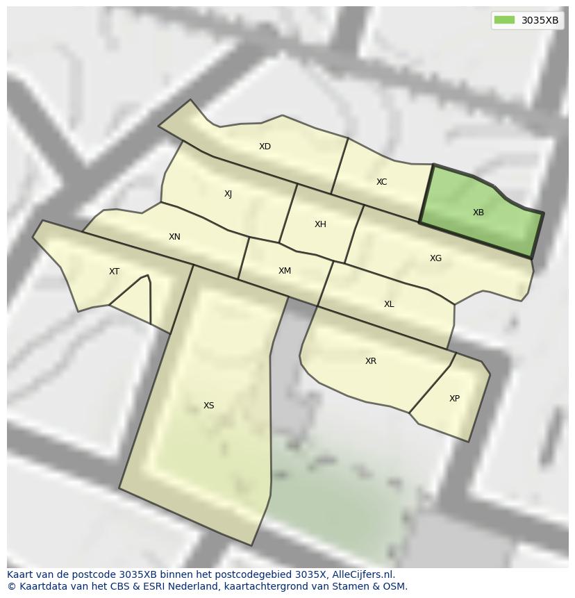 Afbeelding van het postcodegebied 3035 XB op de kaart.