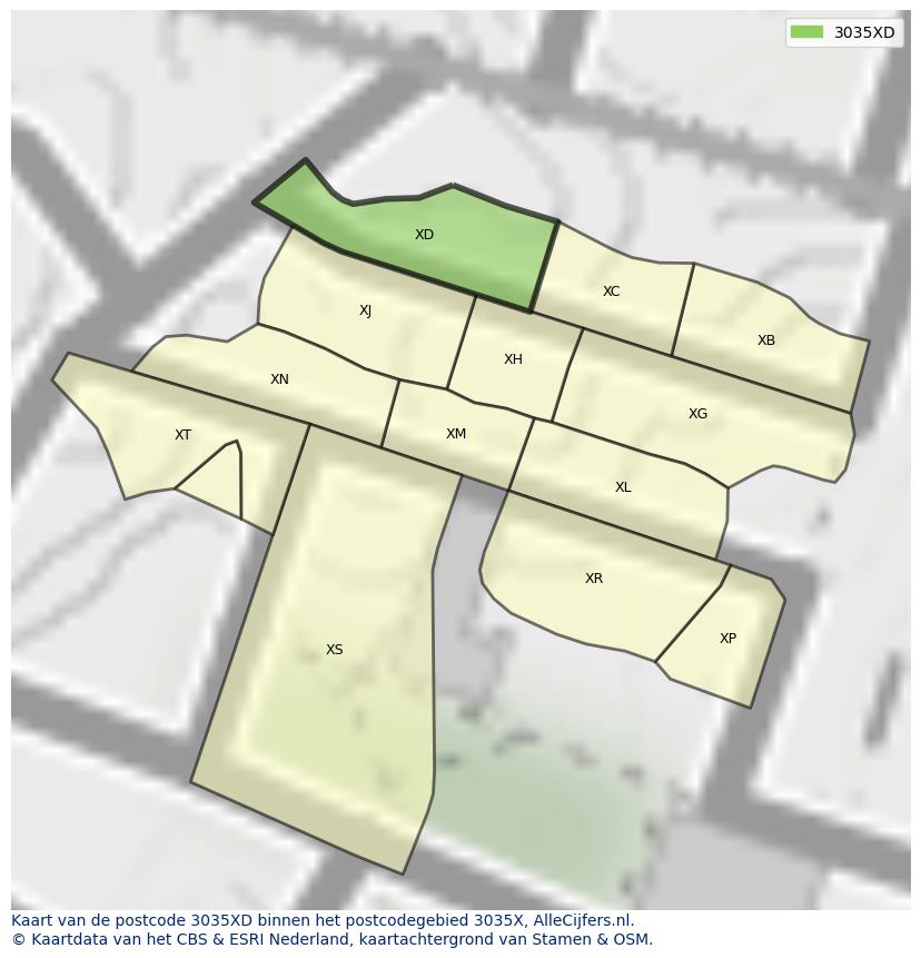 Afbeelding van het postcodegebied 3035 XD op de kaart.