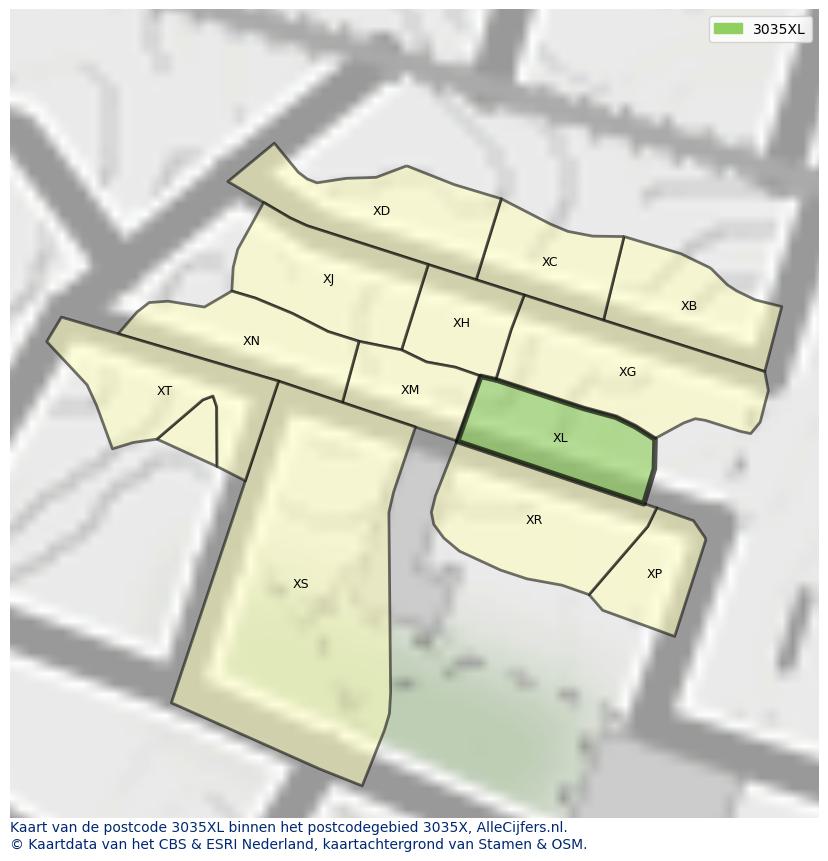 Afbeelding van het postcodegebied 3035 XL op de kaart.