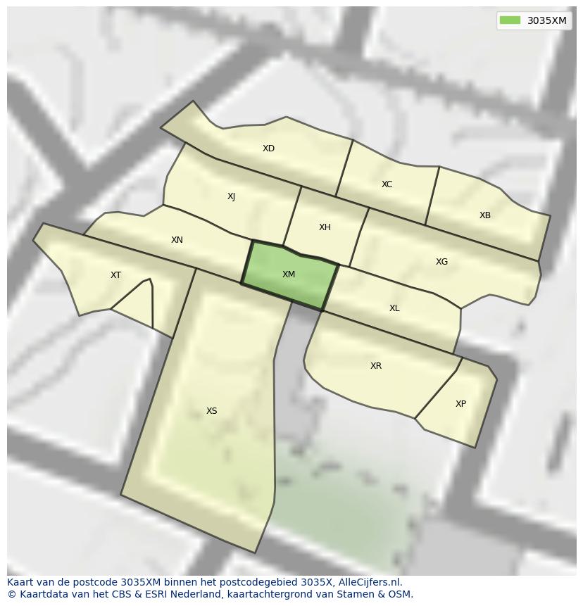 Afbeelding van het postcodegebied 3035 XM op de kaart.