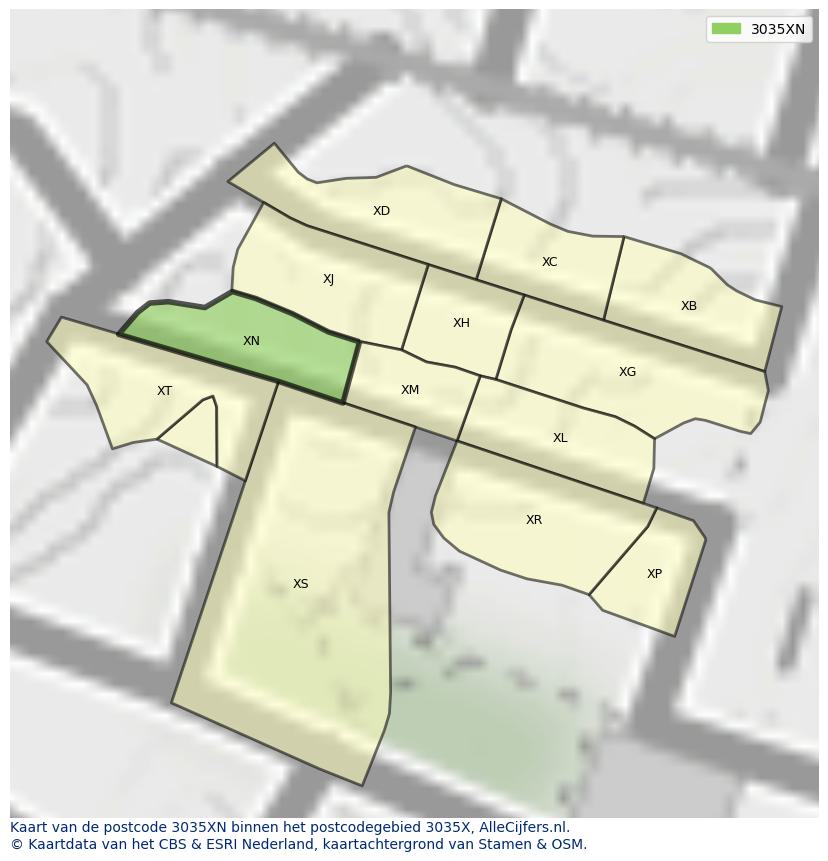 Afbeelding van het postcodegebied 3035 XN op de kaart.