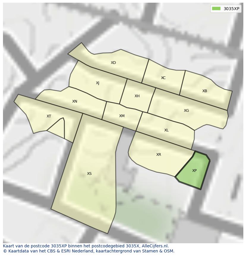 Afbeelding van het postcodegebied 3035 XP op de kaart.