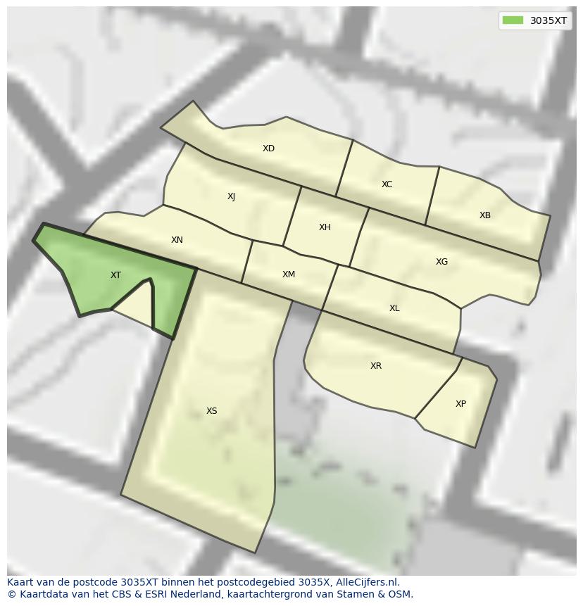 Afbeelding van het postcodegebied 3035 XT op de kaart.
