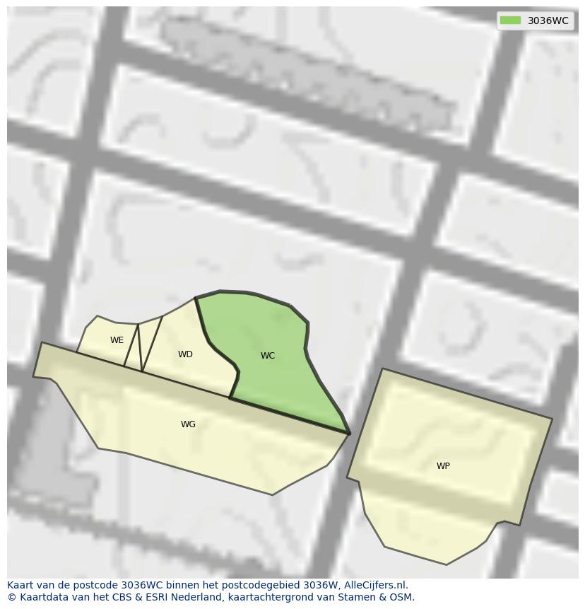 Afbeelding van het postcodegebied 3036 WC op de kaart.