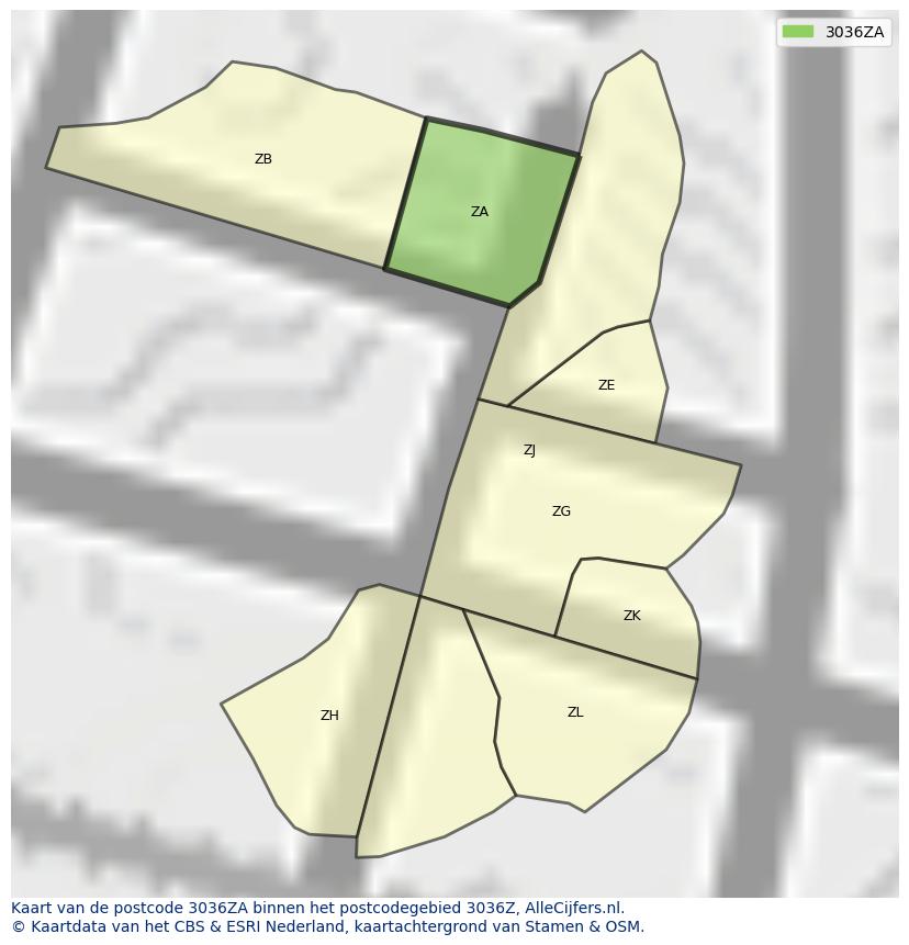 Afbeelding van het postcodegebied 3036 ZA op de kaart.
