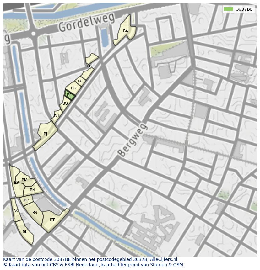Afbeelding van het postcodegebied 3037 BE op de kaart.