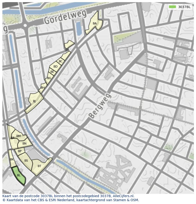Afbeelding van het postcodegebied 3037 BL op de kaart.