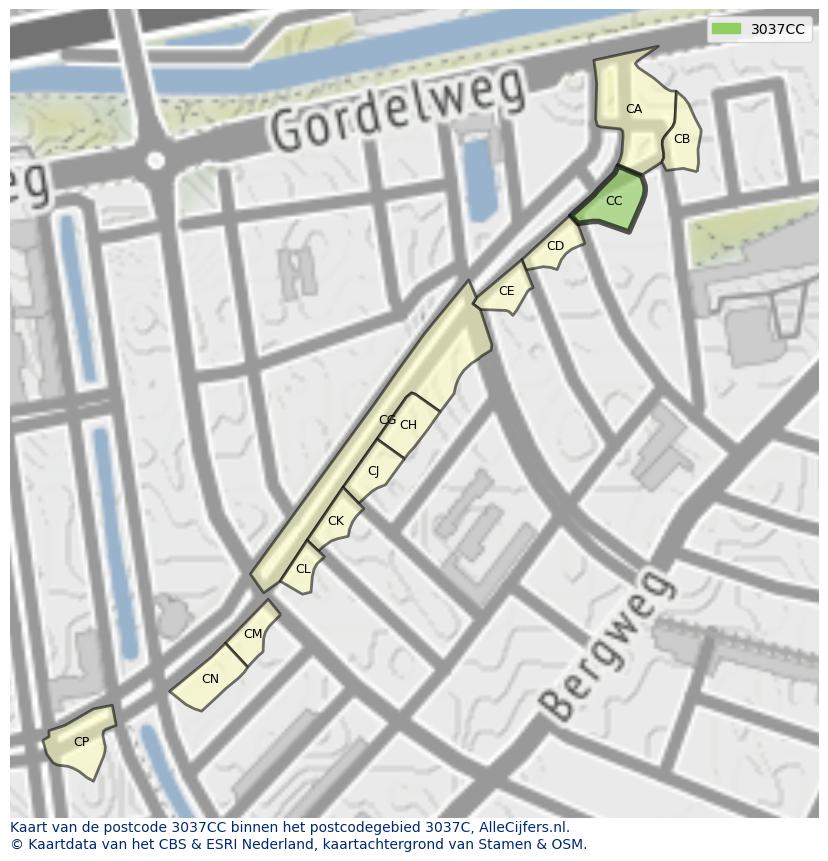 Afbeelding van het postcodegebied 3037 CC op de kaart.