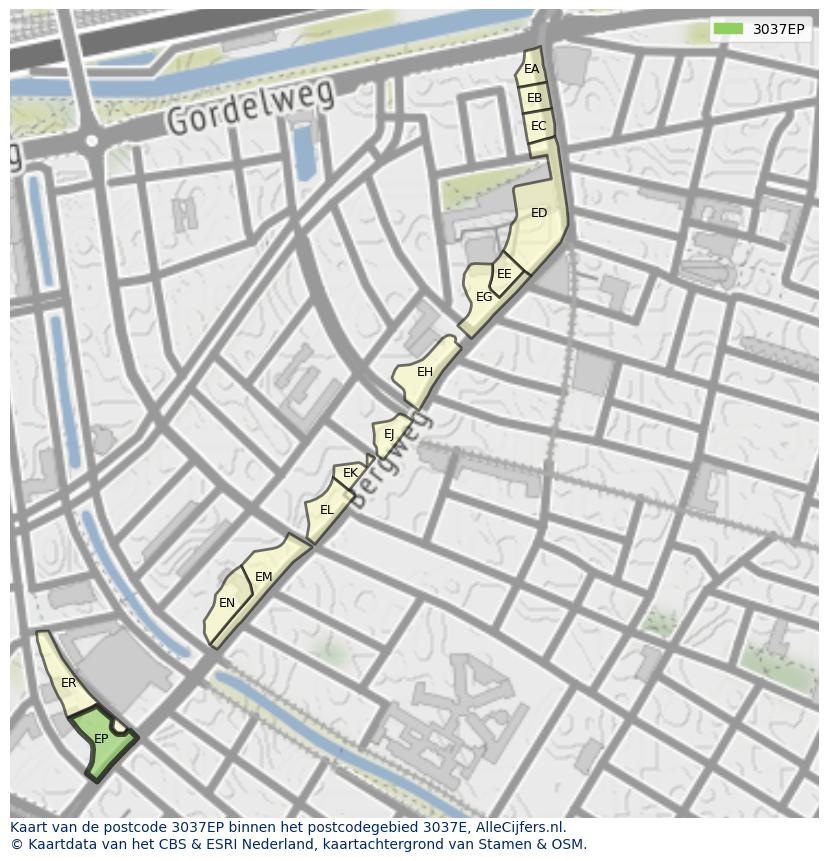 Afbeelding van het postcodegebied 3037 EP op de kaart.