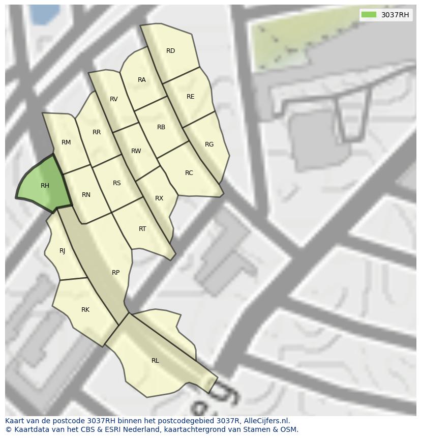 Afbeelding van het postcodegebied 3037 RH op de kaart.