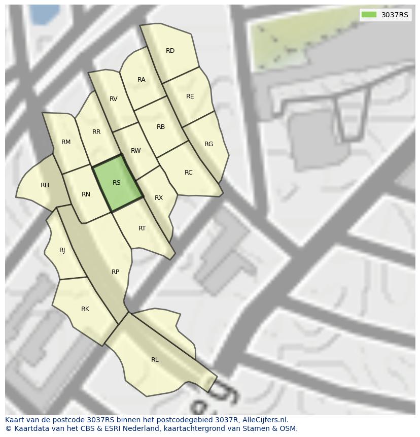 Afbeelding van het postcodegebied 3037 RS op de kaart.