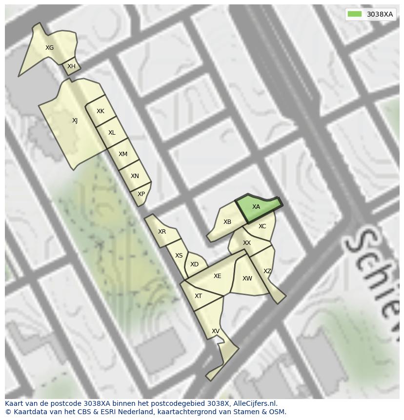 Afbeelding van het postcodegebied 3038 XA op de kaart.
