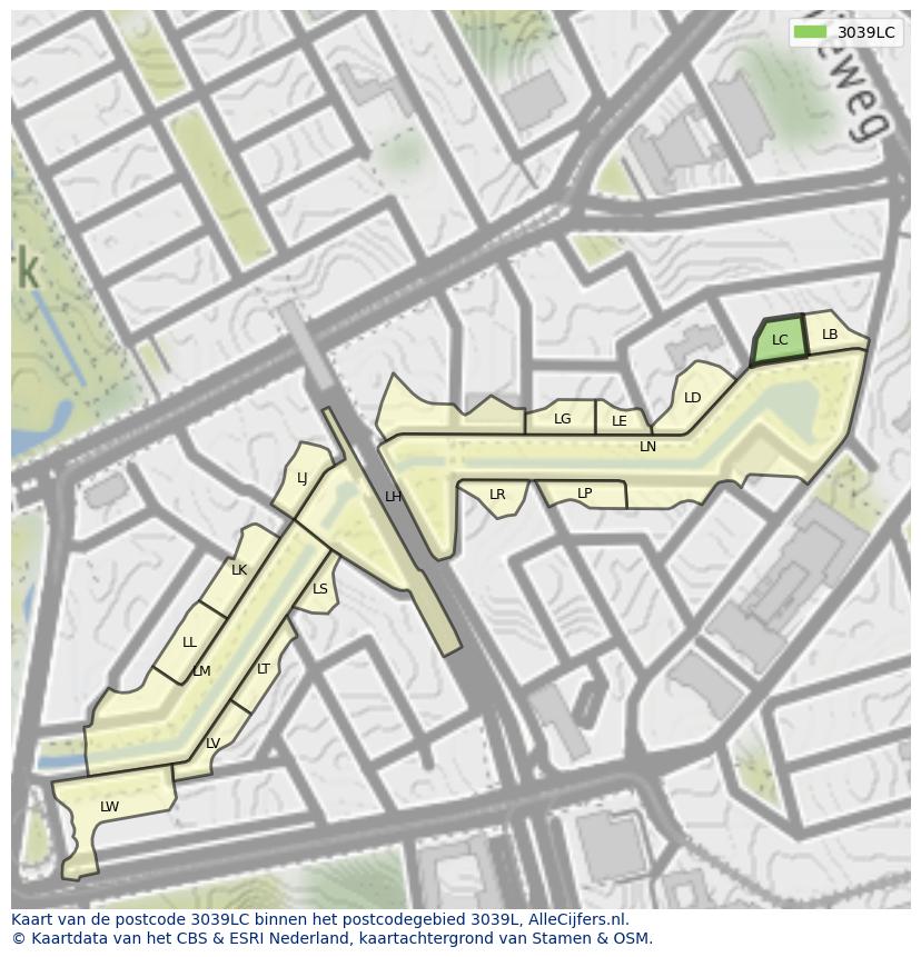 Afbeelding van het postcodegebied 3039 LC op de kaart.