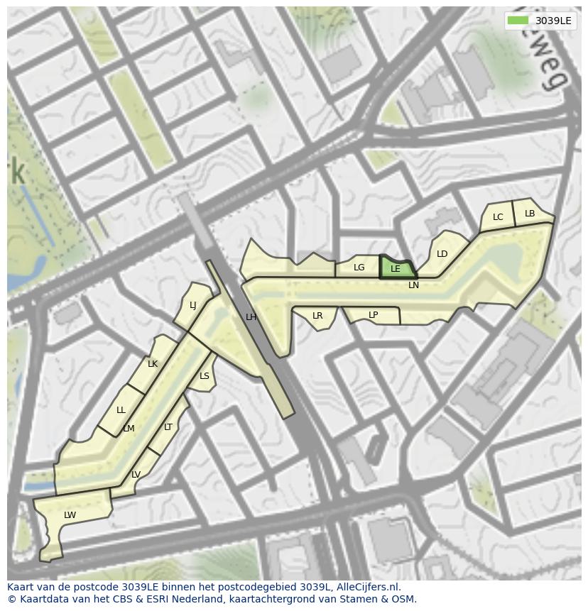 Afbeelding van het postcodegebied 3039 LE op de kaart.