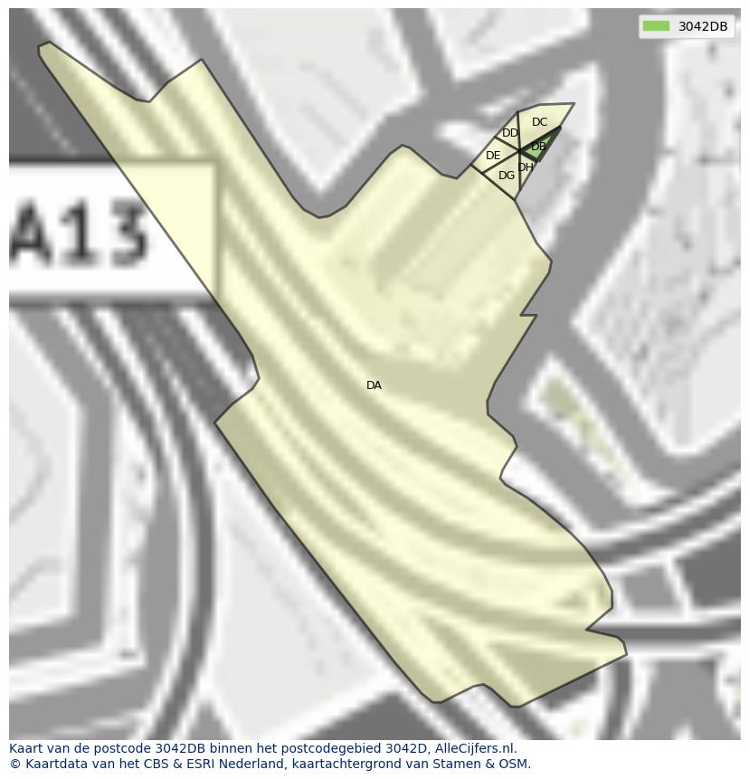 Afbeelding van het postcodegebied 3042 DB op de kaart.