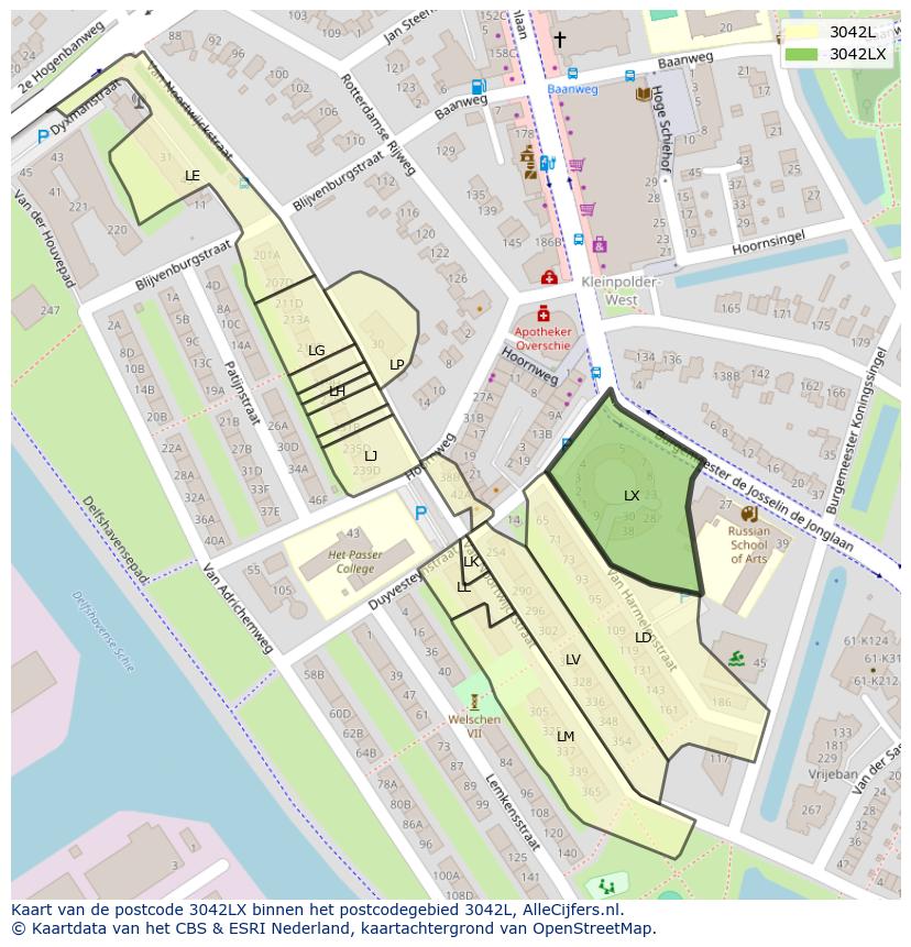 Afbeelding van het postcodegebied 3042 LX op de kaart.
