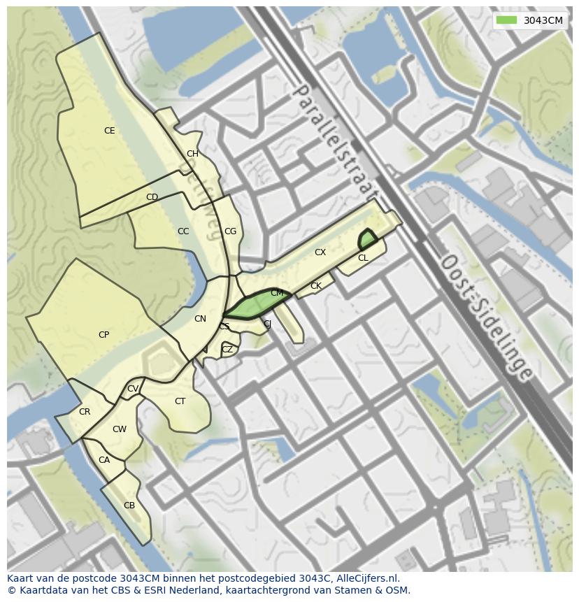 Afbeelding van het postcodegebied 3043 CM op de kaart.