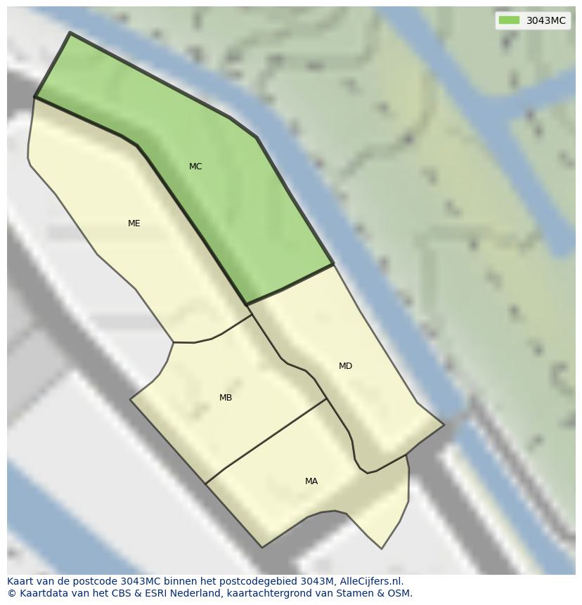 Afbeelding van het postcodegebied 3043 MC op de kaart.