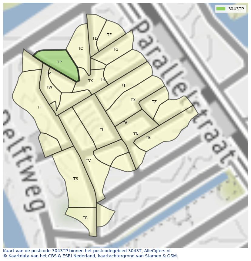Afbeelding van het postcodegebied 3043 TP op de kaart.