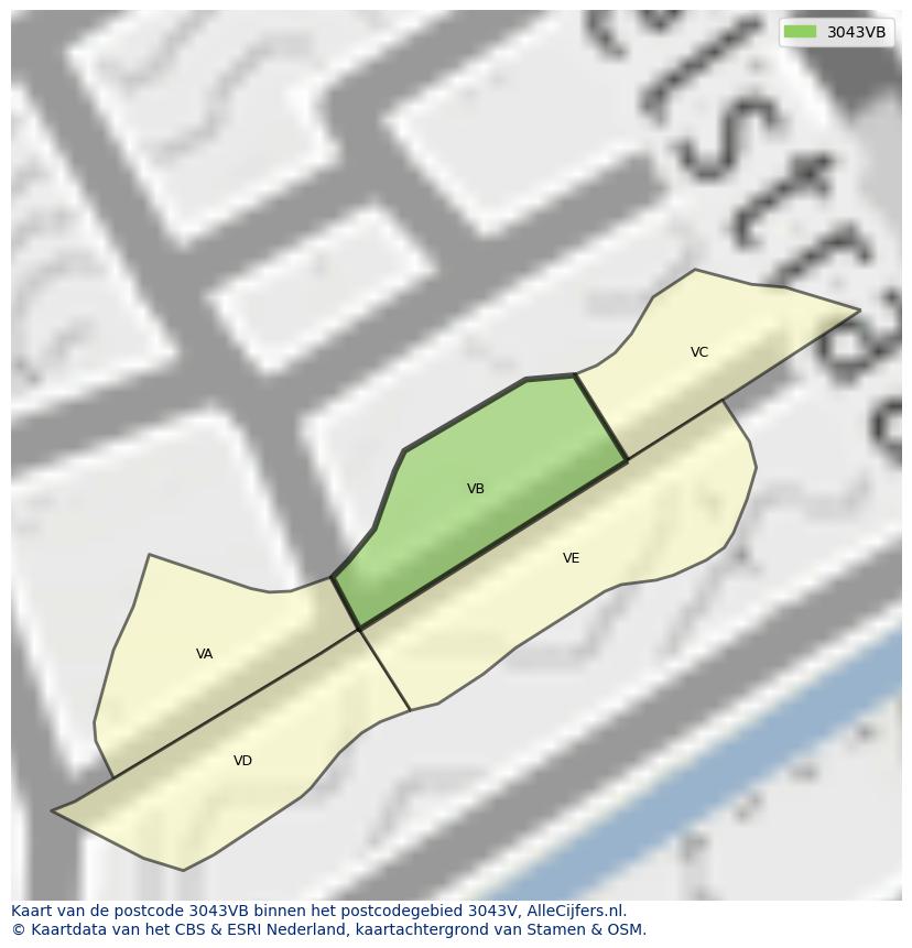 Afbeelding van het postcodegebied 3043 VB op de kaart.