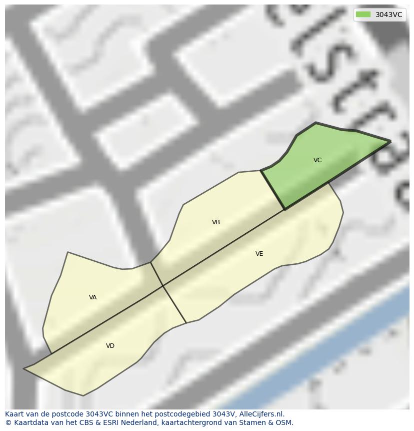 Afbeelding van het postcodegebied 3043 VC op de kaart.