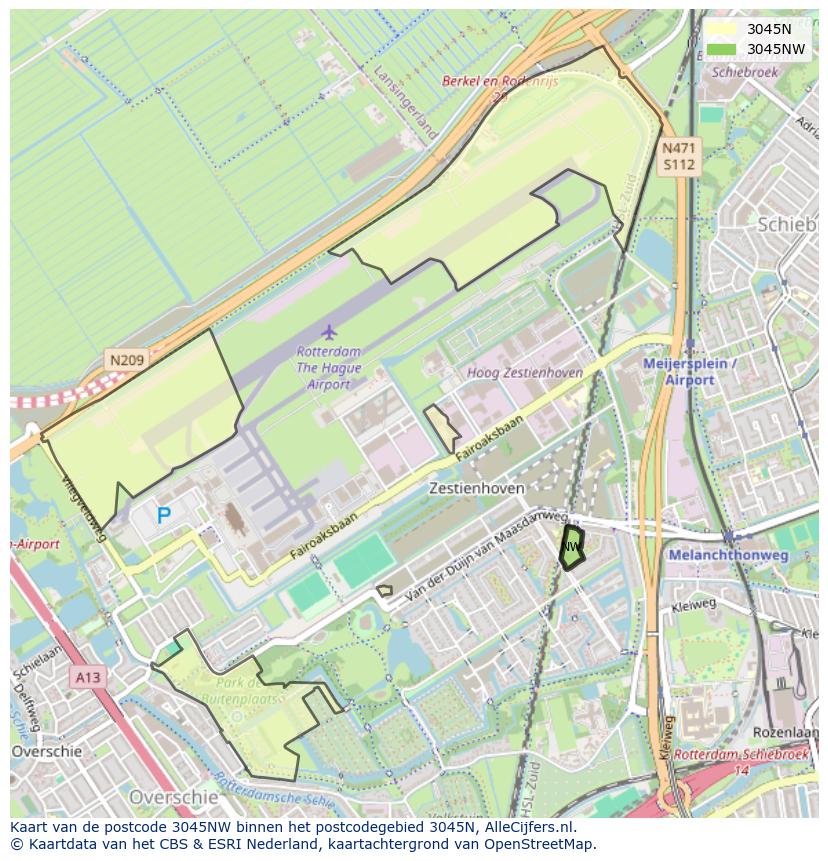 Afbeelding van het postcodegebied 3045 NW op de kaart.