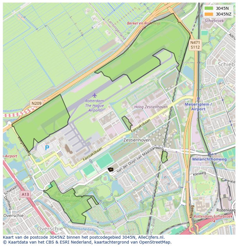 Afbeelding van het postcodegebied 3045 NZ op de kaart.