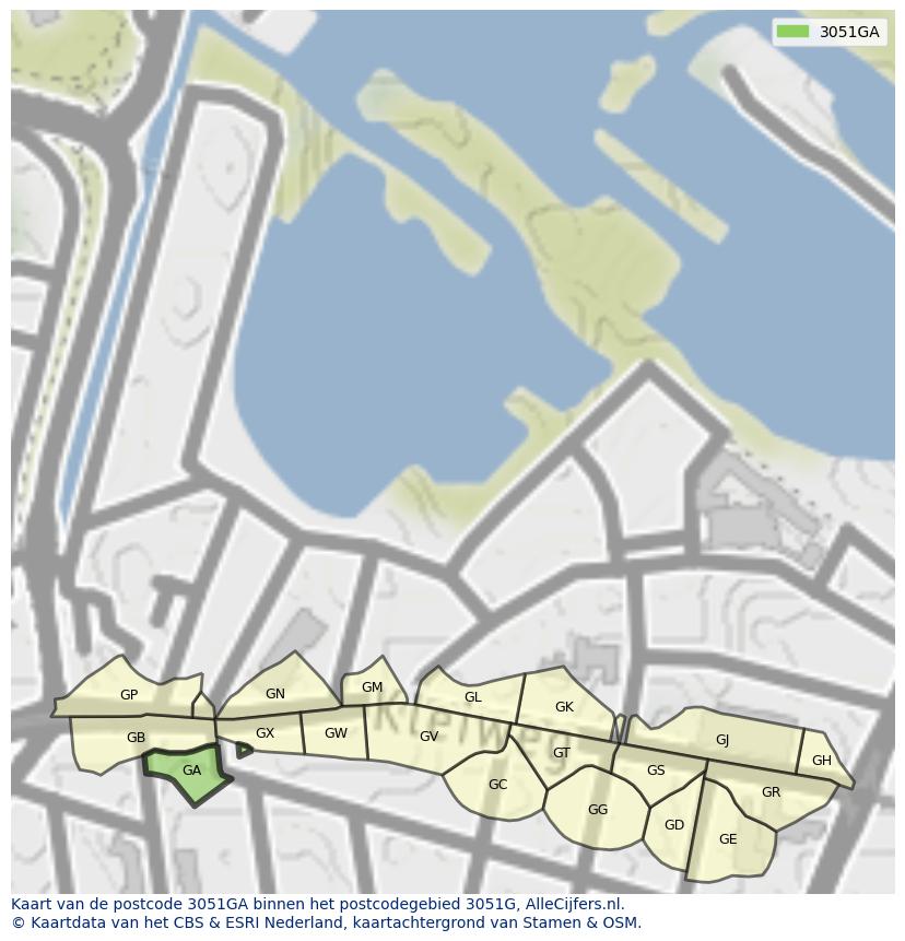 Afbeelding van het postcodegebied 3051 GA op de kaart.