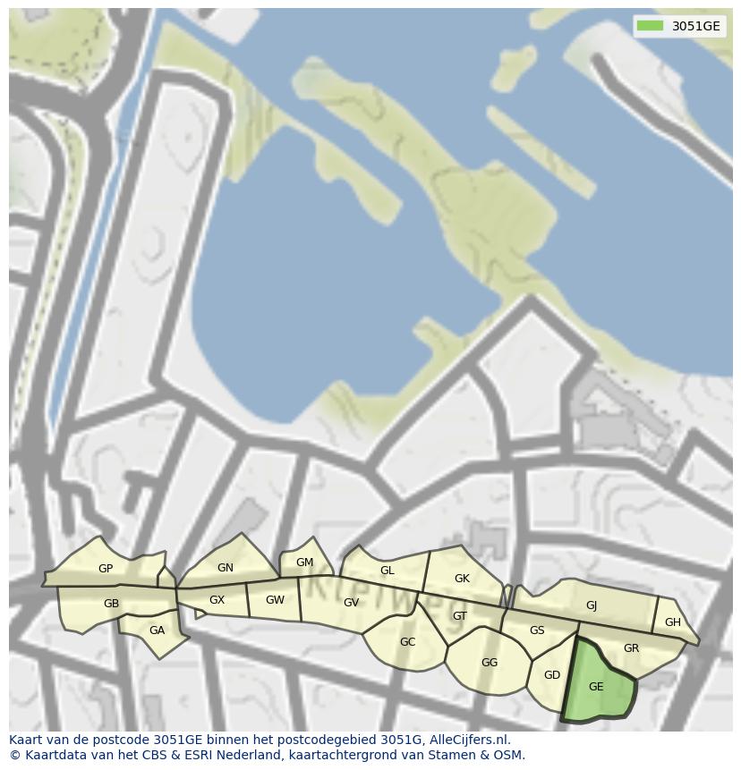 Afbeelding van het postcodegebied 3051 GE op de kaart.
