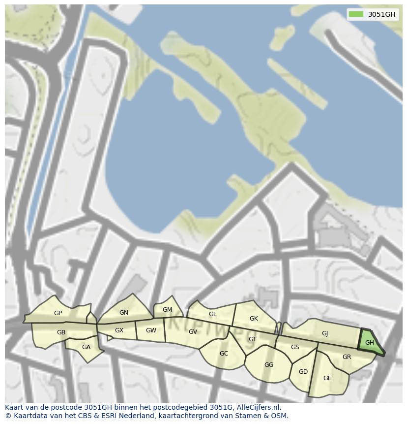 Afbeelding van het postcodegebied 3051 GH op de kaart.