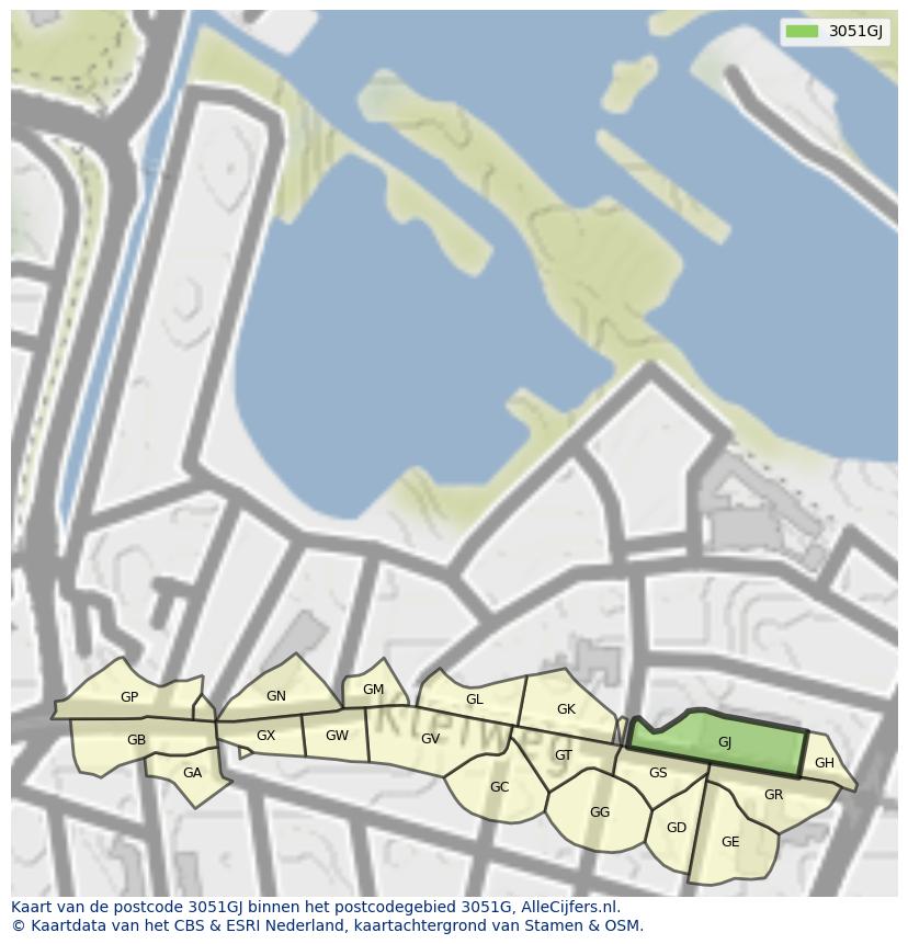 Afbeelding van het postcodegebied 3051 GJ op de kaart.
