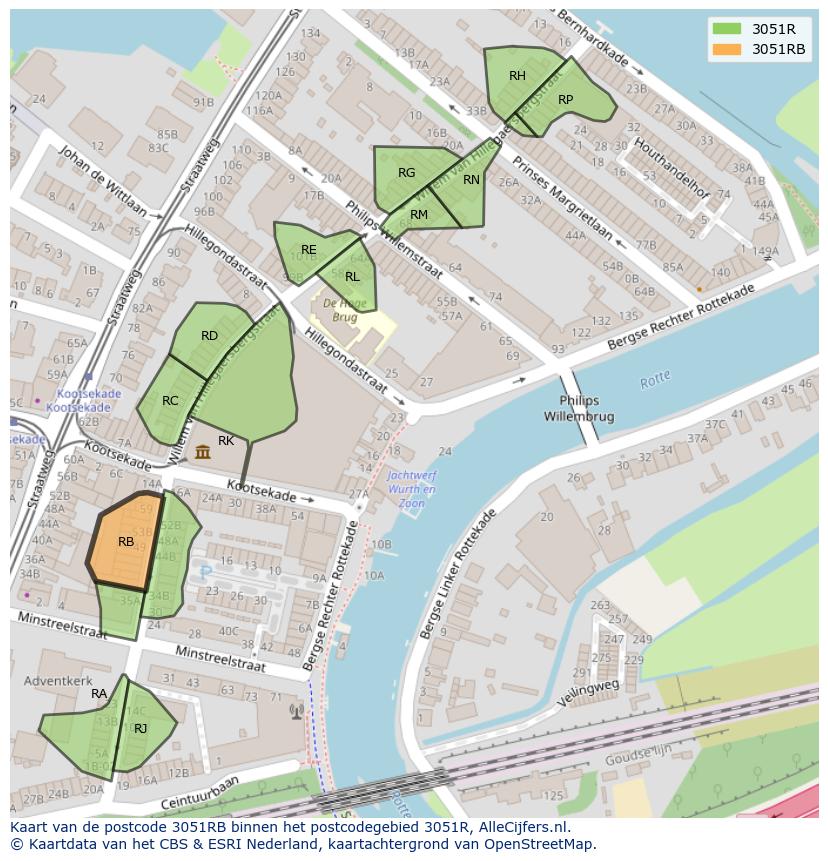 Afbeelding van het postcodegebied 3051 RB op de kaart.