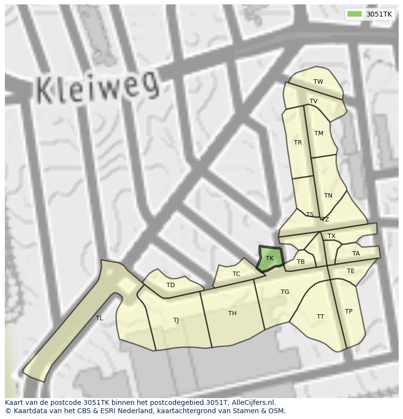 Afbeelding van het postcodegebied 3051 TK op de kaart.