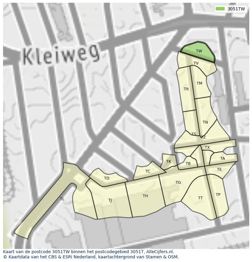 Afbeelding van het postcodegebied 3051 TW op de kaart.