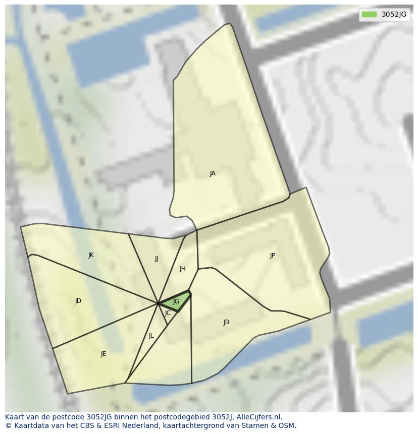 Afbeelding van het postcodegebied 3052 JG op de kaart.