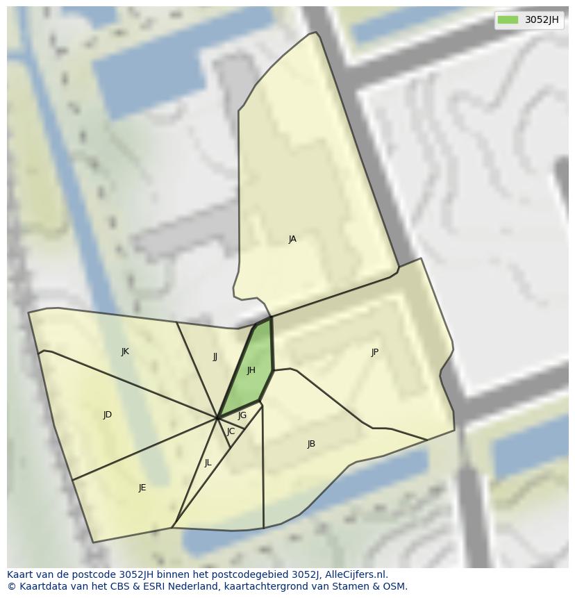 Afbeelding van het postcodegebied 3052 JH op de kaart.