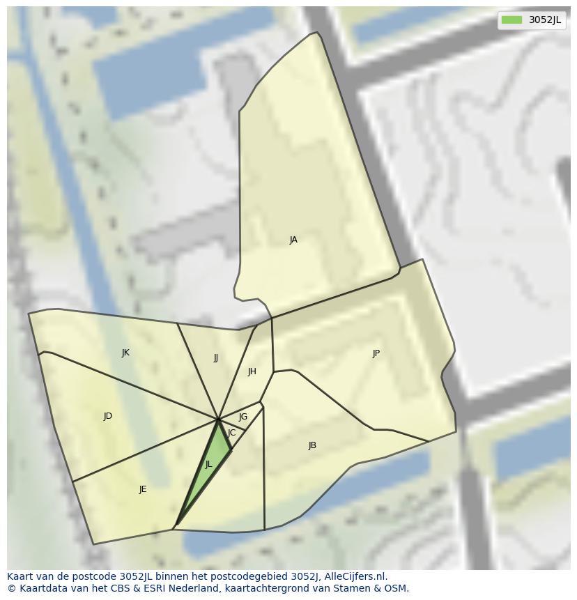 Afbeelding van het postcodegebied 3052 JL op de kaart.