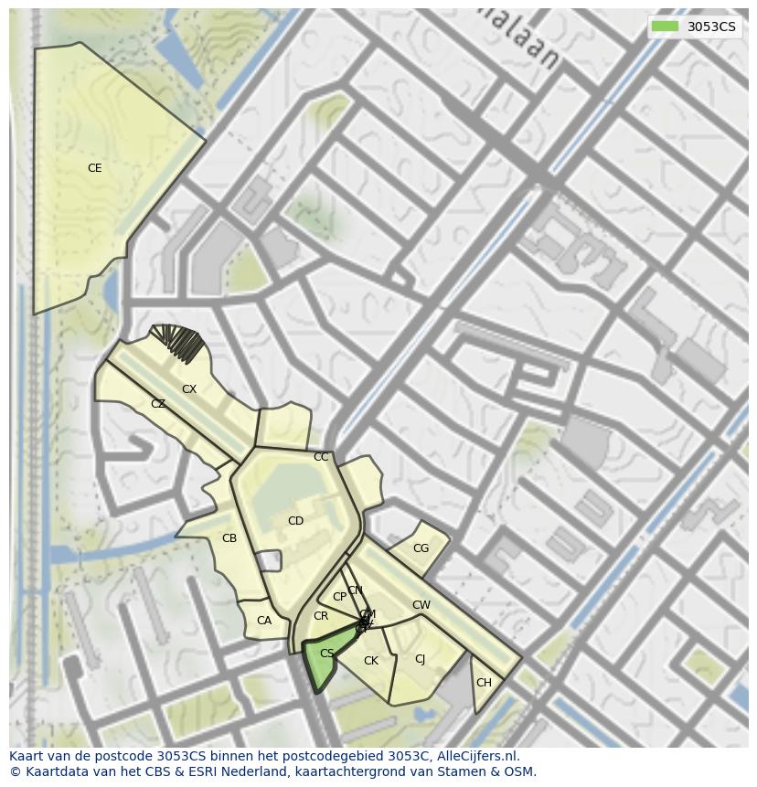 Afbeelding van het postcodegebied 3053 CS op de kaart.