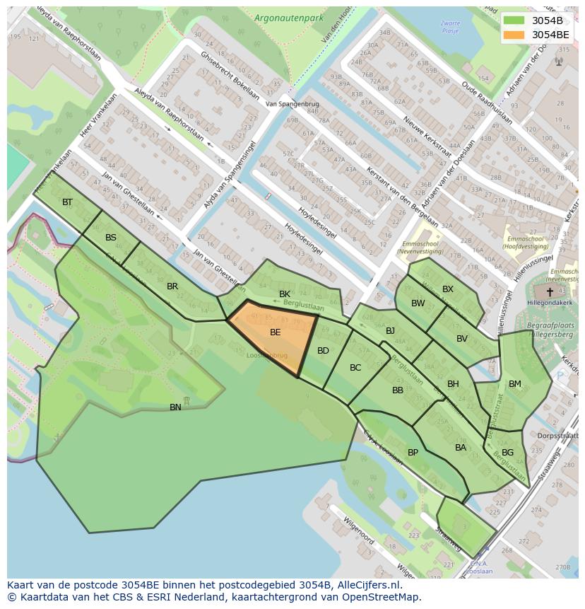 Afbeelding van het postcodegebied 3054 BE op de kaart.