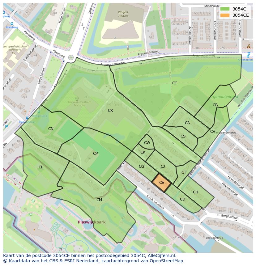 Afbeelding van het postcodegebied 3054 CE op de kaart.