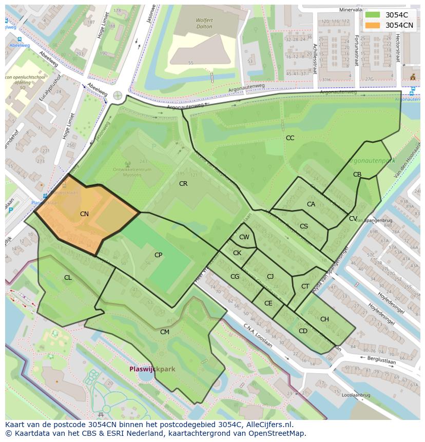 Afbeelding van het postcodegebied 3054 CN op de kaart.